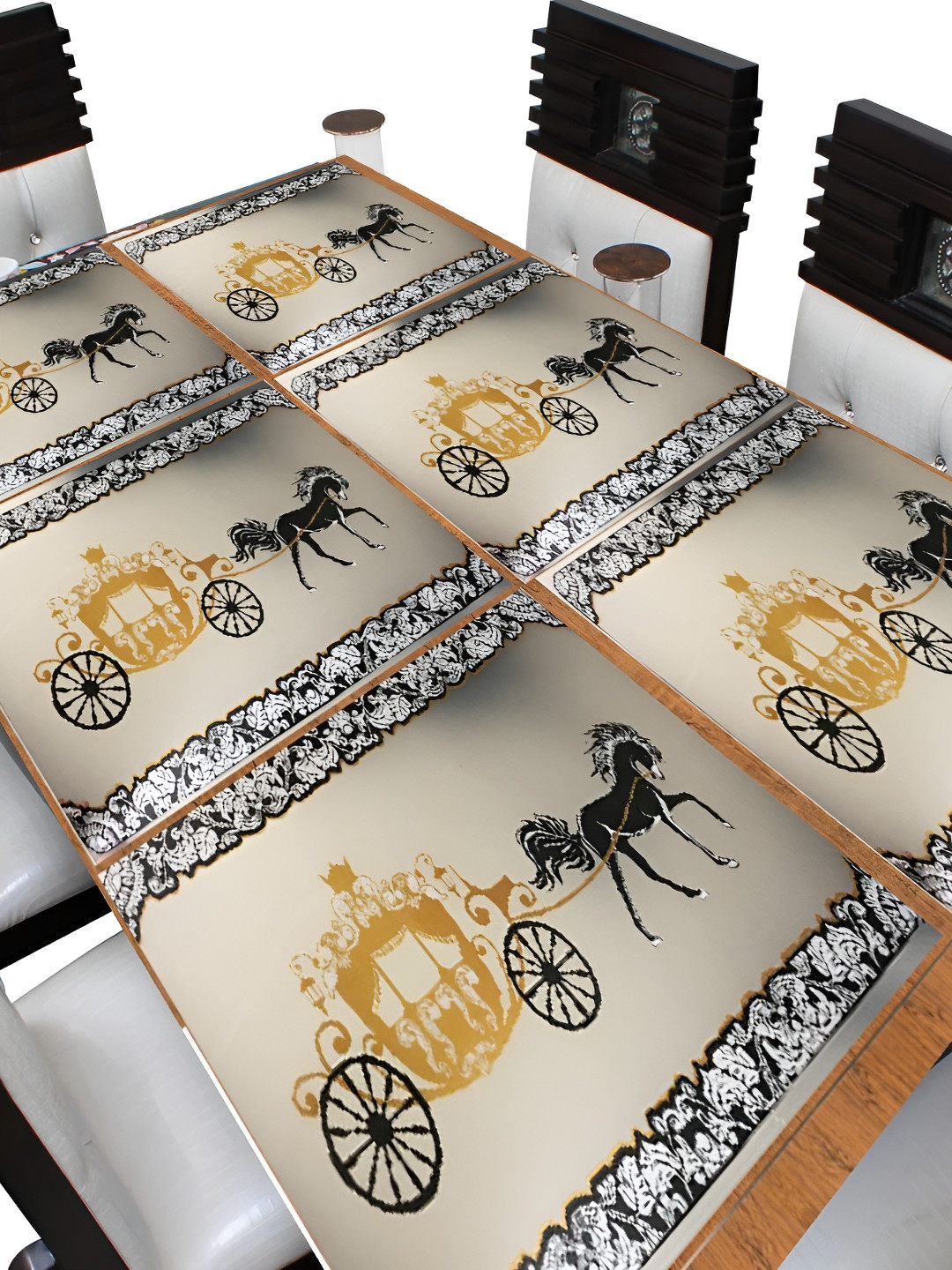 

REVEXO Black & Gold Toned 6-pcs Printed Rectangular Table Placemats