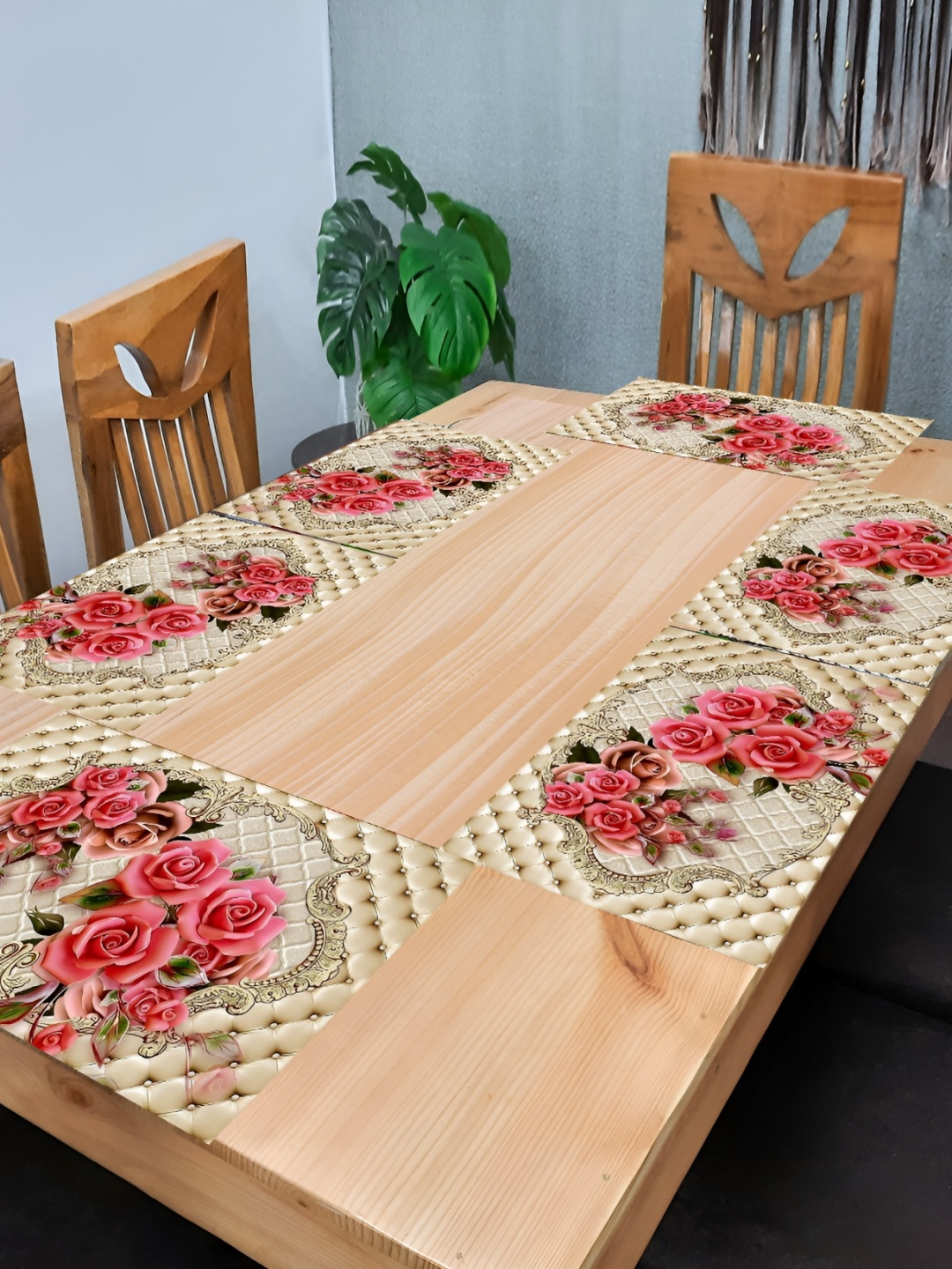 

REVEXO Peach Coloured 6-pcs Printed Rectangular Table Placemats