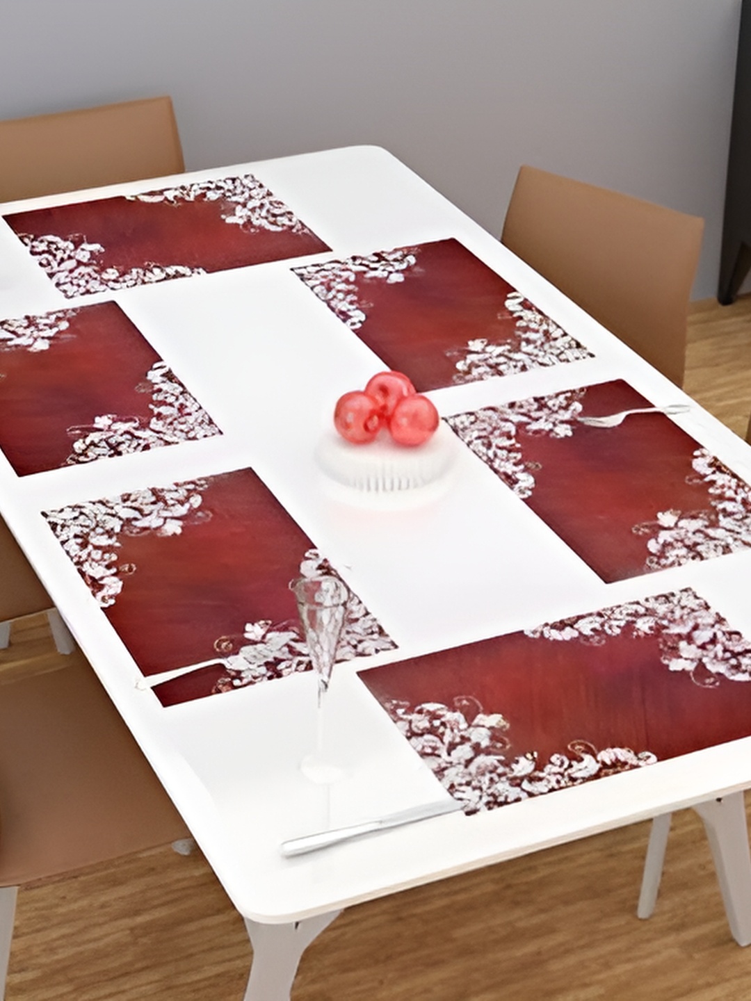 

REVEXO Maroon & White 6-pcs Printed Rectangular Table Placemats