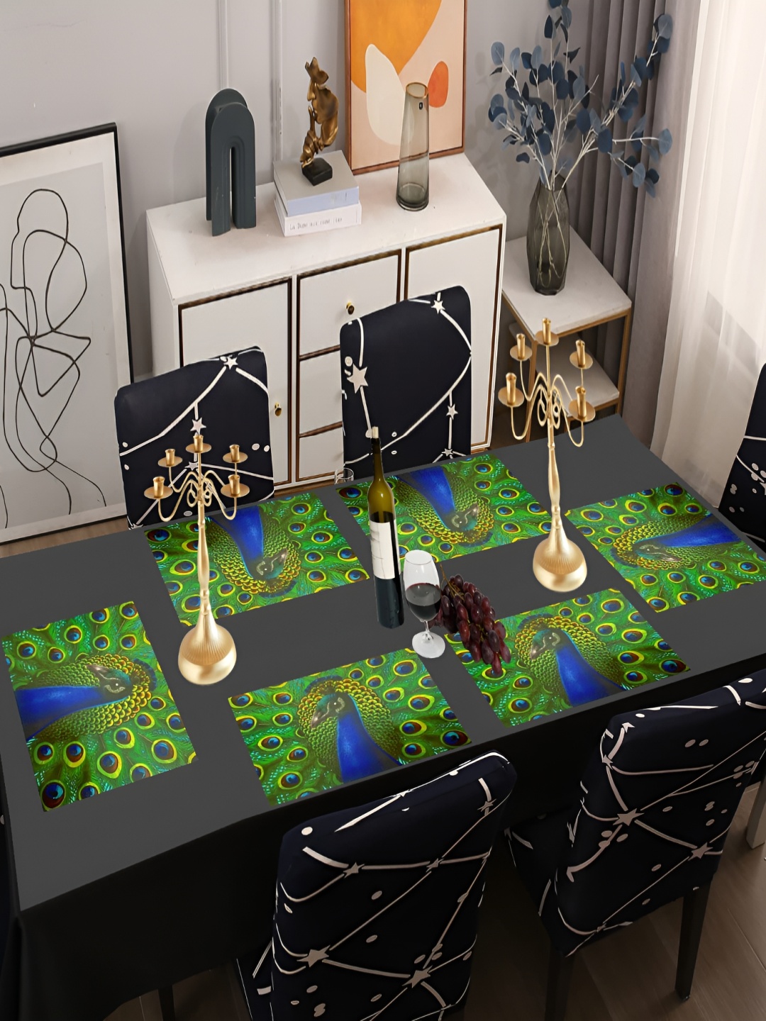 

REVEXO Green & Blue 6 Pieces Printed Rectangular Table Placemats