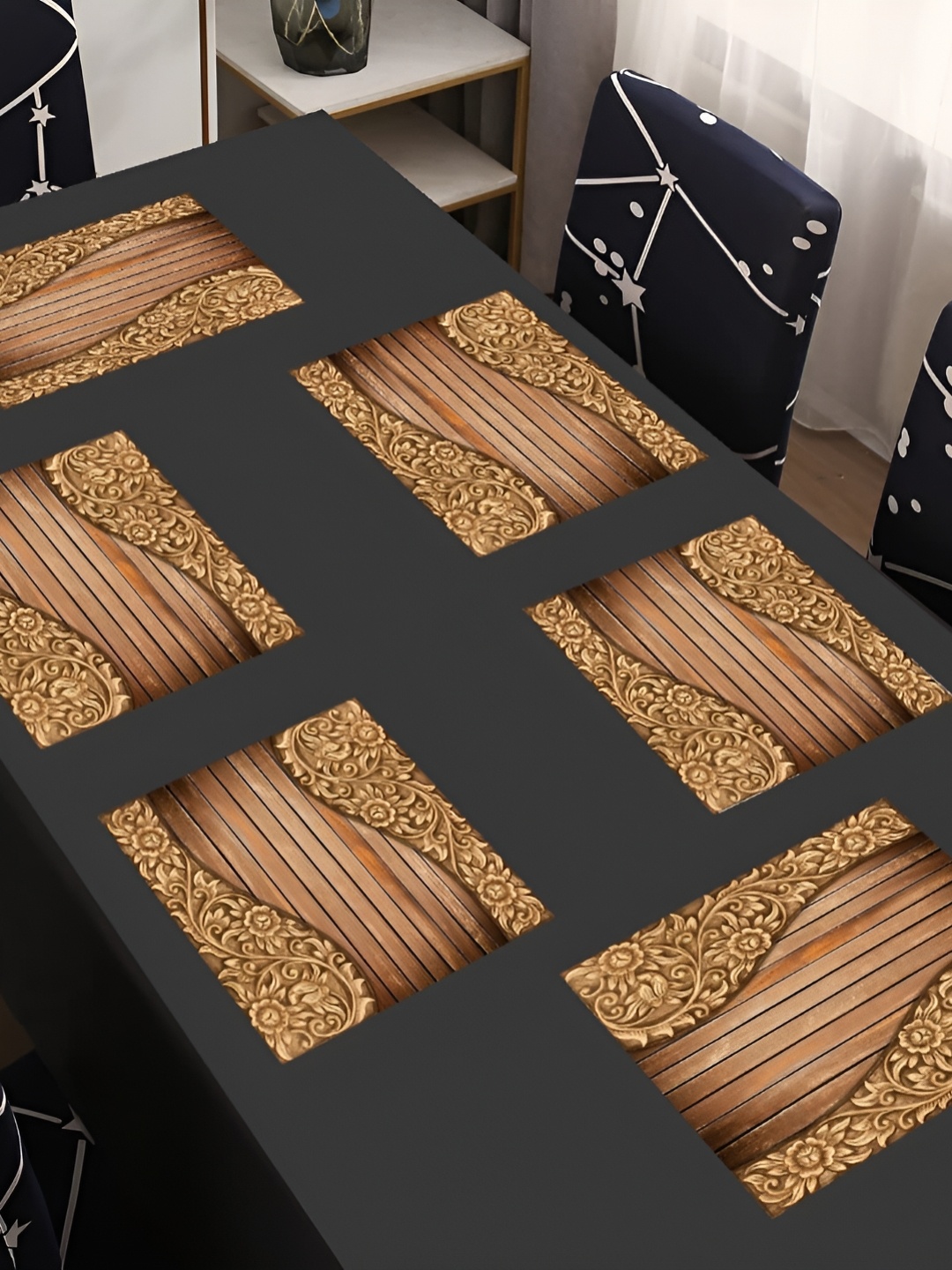 

REVEXO Brown & Beige 6 Pieces Printed Rectangular Table Placemats
