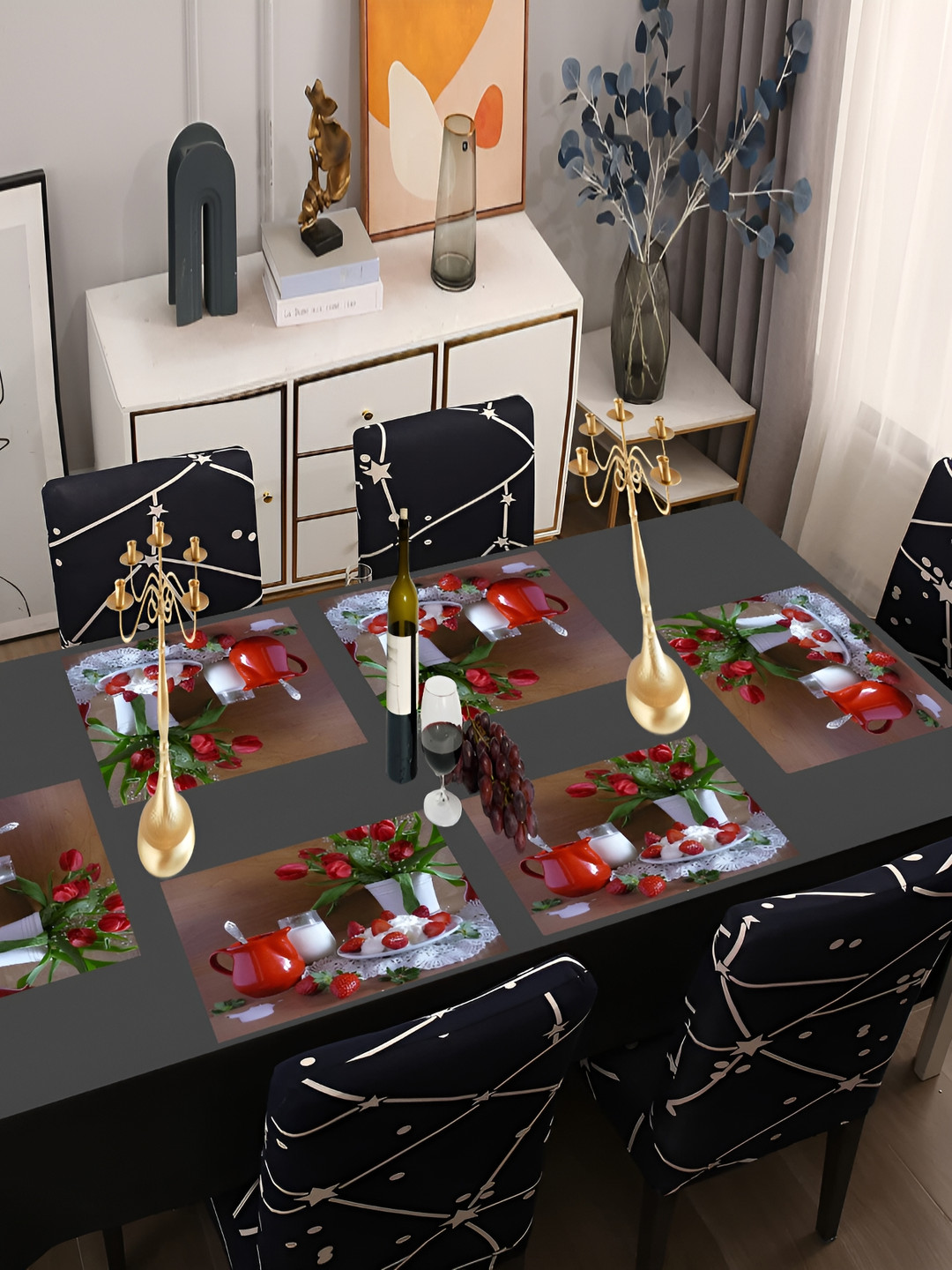 

REVEXO Brown & Maroon 6 Pieces Printed Water Proof Rectangular Table Placemats