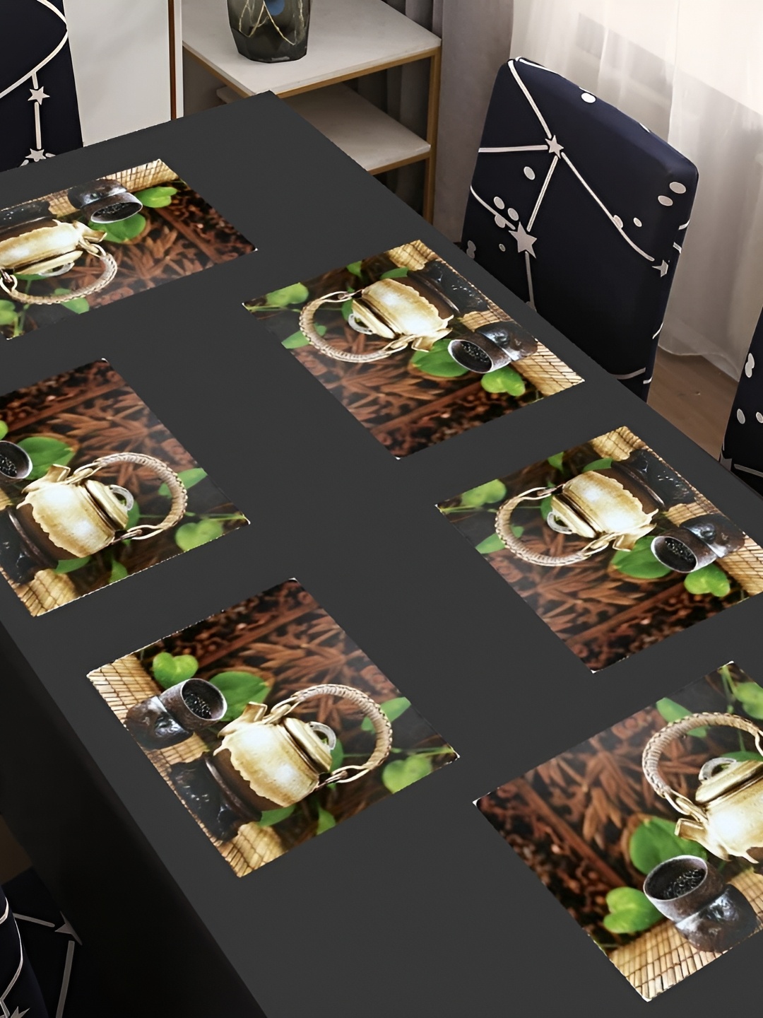 

REVEXO Brown & Green 6 Pieces Printed Rectangular Table Placemats