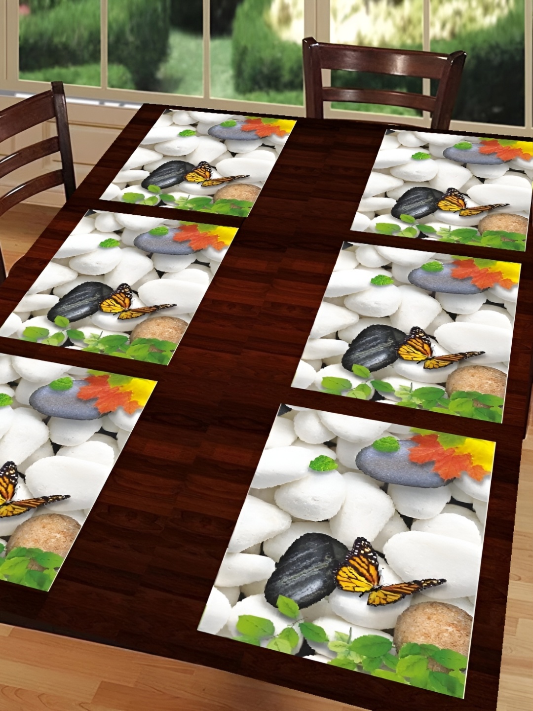 

REVEXO White & Green 6 Pieces Printed Rectangular Table Placemats
