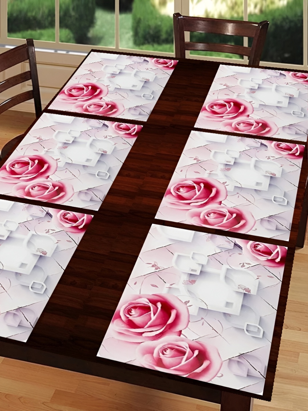 

REVEXO Pink 6 Pieces Printed Table Placemats