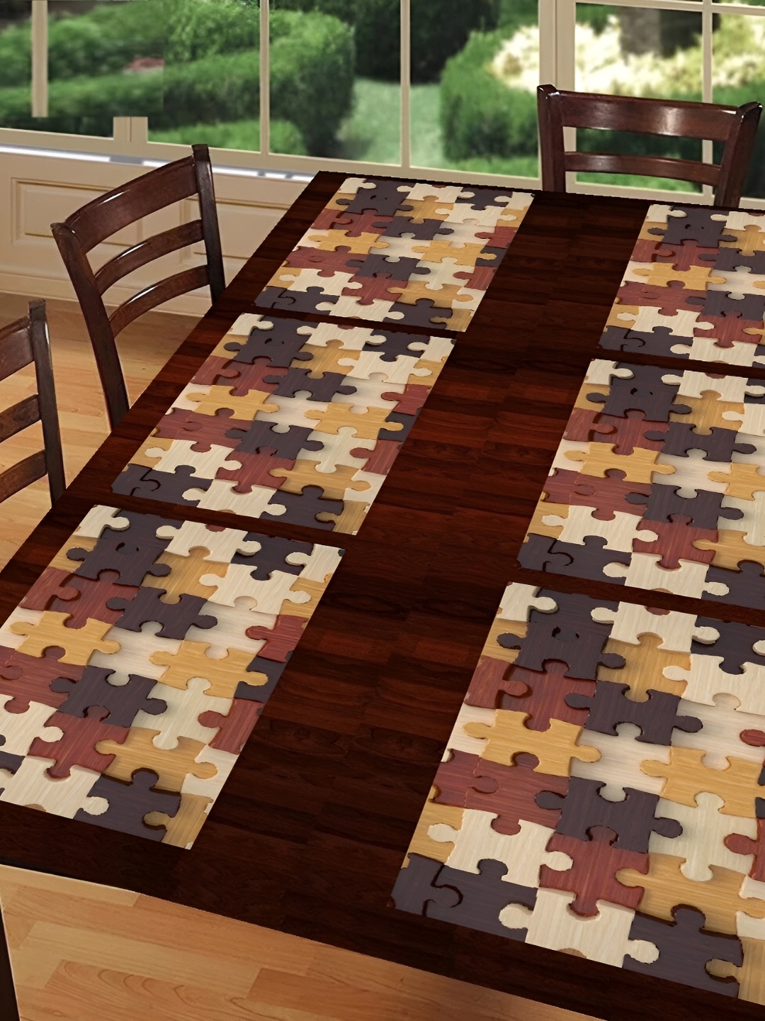 

REVEXO Beige & Brown 6 Pieces Printed Table Placemats