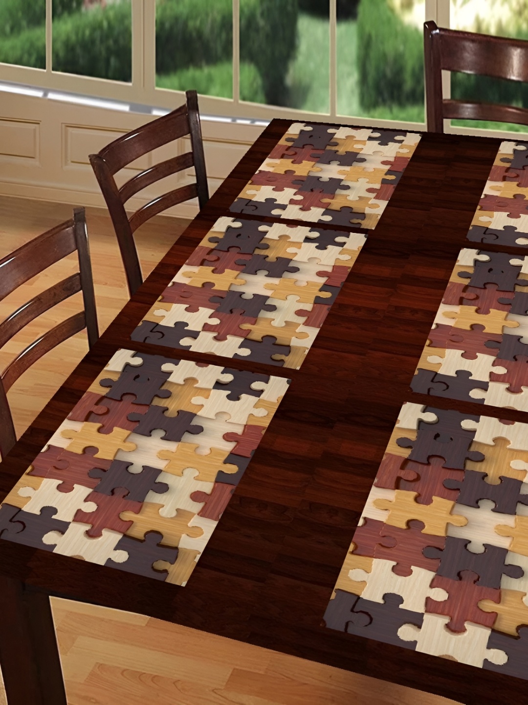 

REVEXO Beige & Brown 6 Pieces Printed Table Placemats