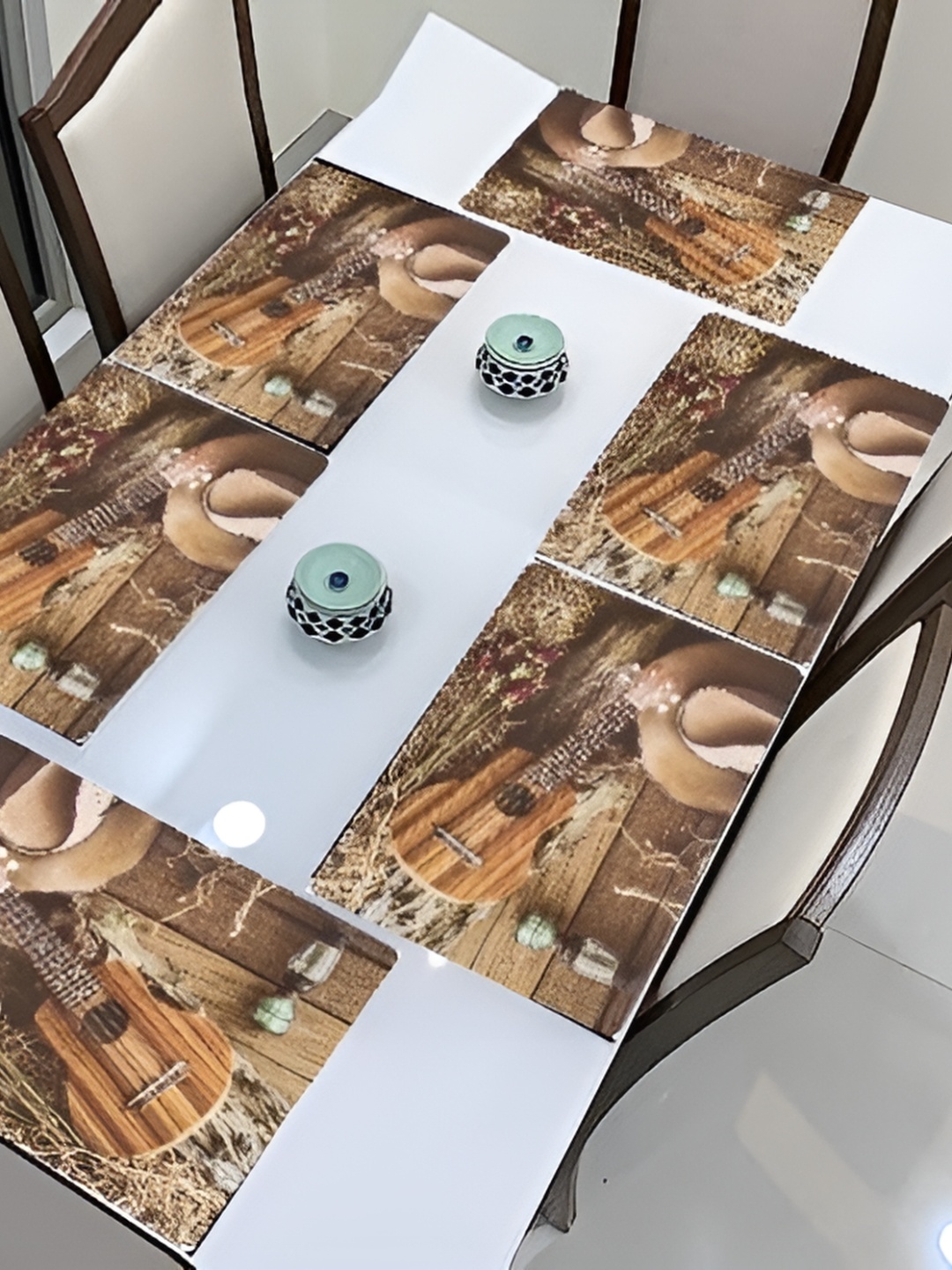 

REVEXO Brown & Beige 6 Pieces Printed Anti-Slip Table Placemats