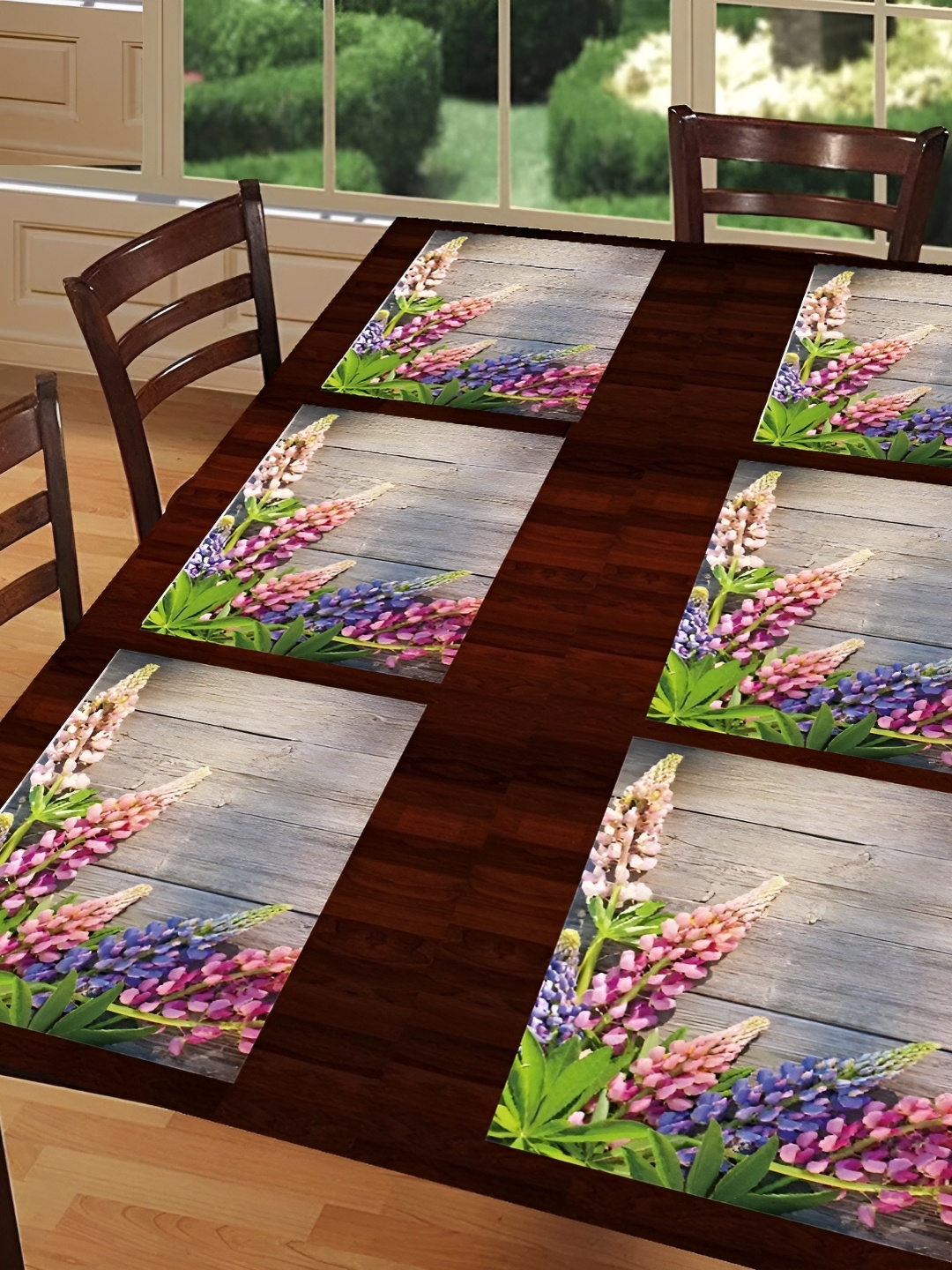

REVEXO Green & Purple 6 Pieces Printed Anti-Slip Table Placemats