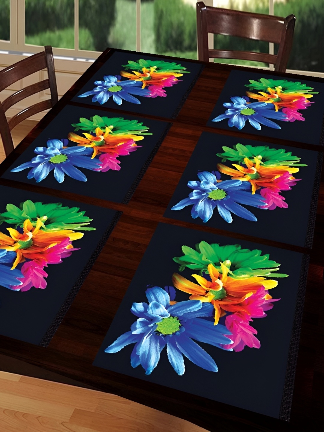 

REVEXO Black & Pink 6 Pieces Printed Non-Slip Rectangular Table Placemats