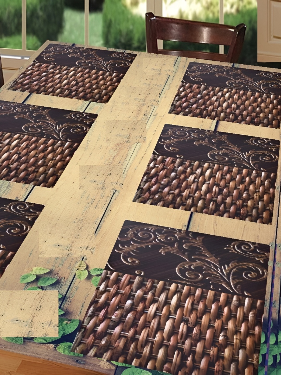 

REVEXO Brown & Beige 6 Pieces Printed Anti-Slip Table Placemats