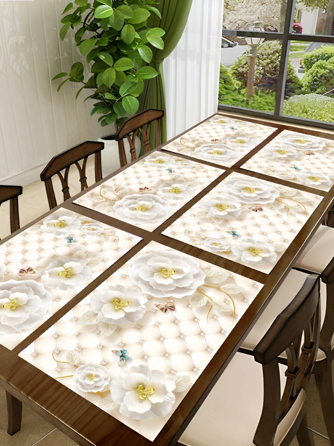 

REVEXO Beige & Peach 6 Pieces Printed Anti-Slip Table Placemats
