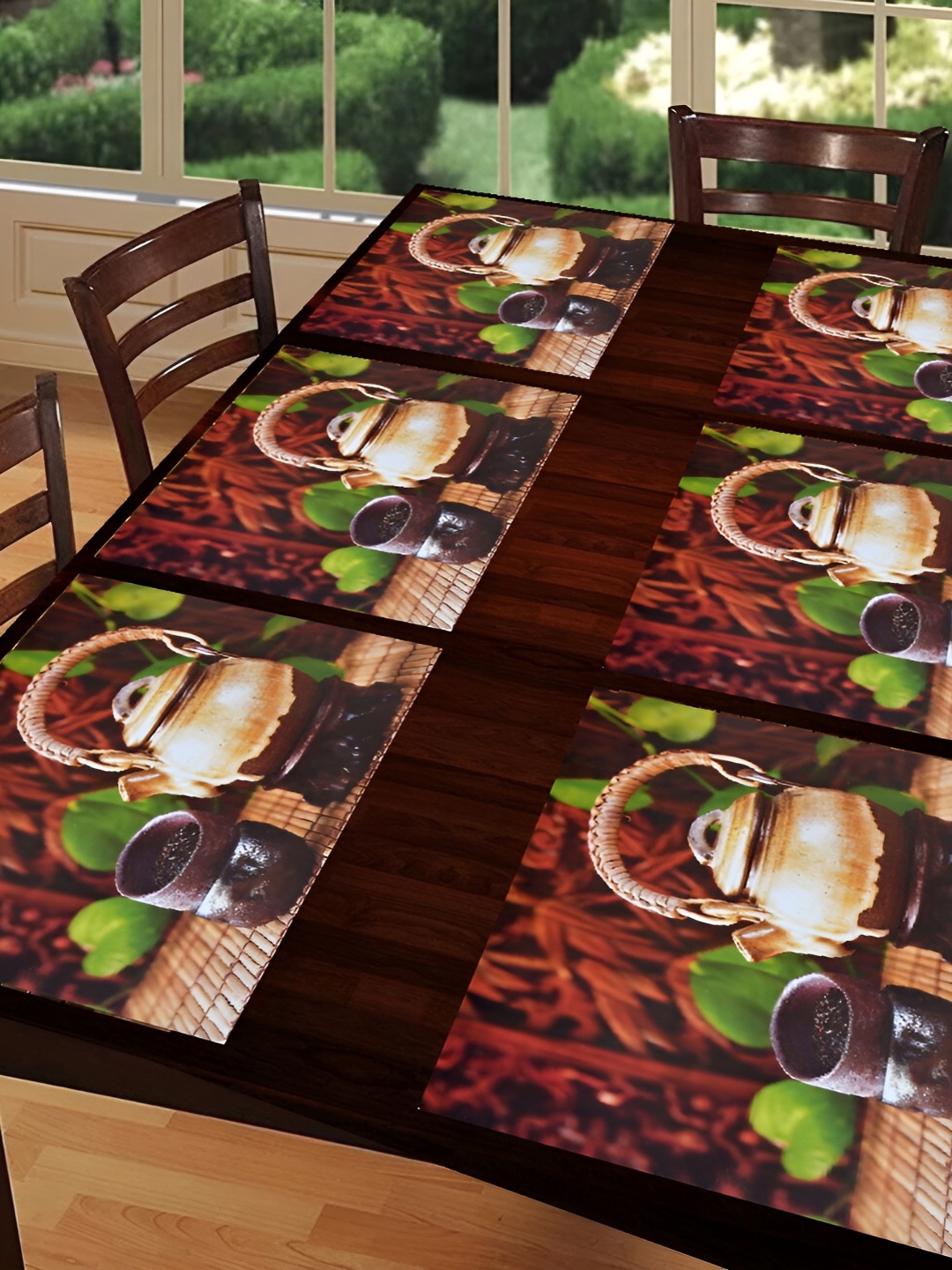 

REVEXO 6 Pieces Red & Green Printed Water Proof Rectangular Table Placemats, Gold