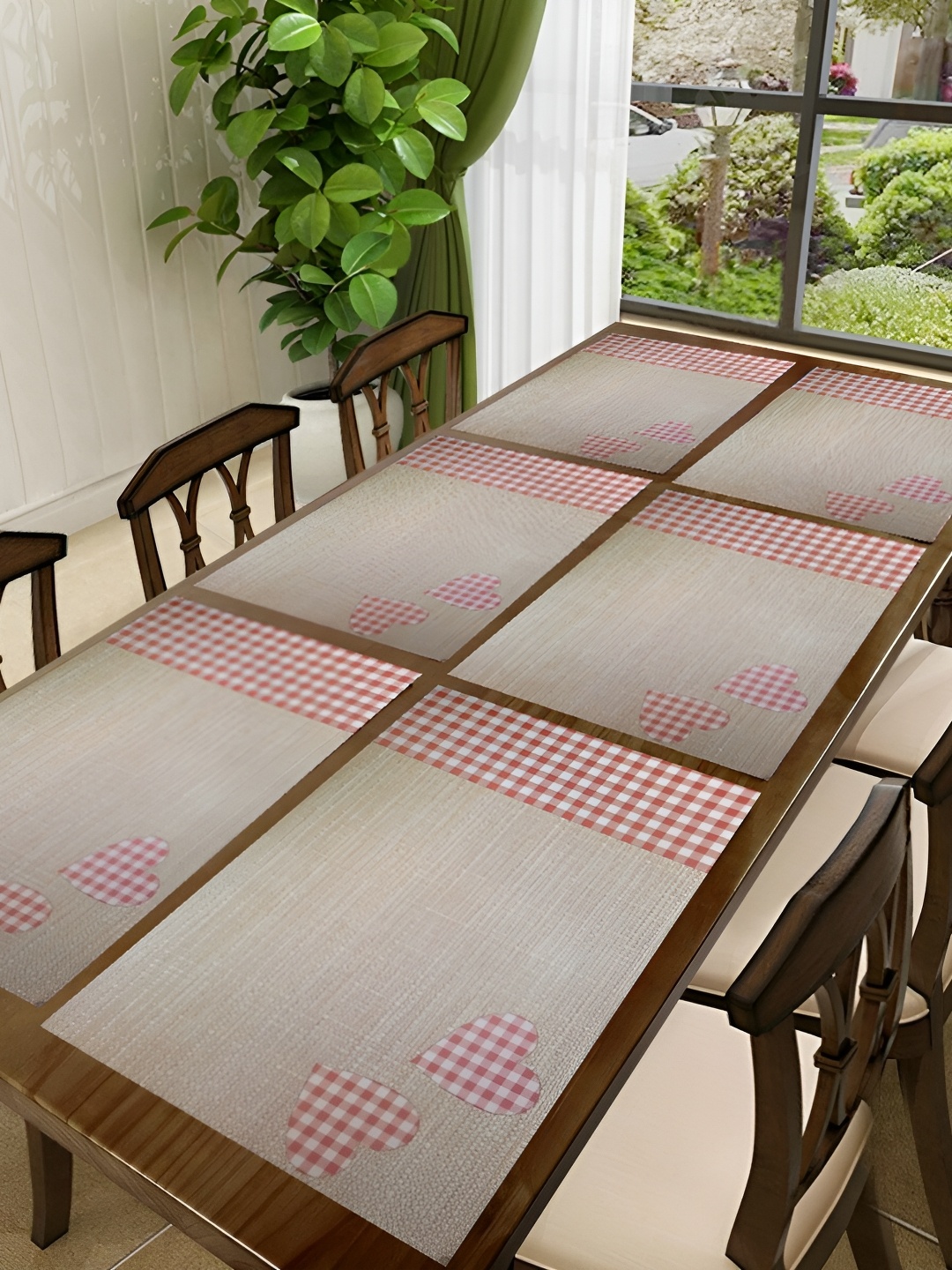 

REVEXO Brown & Beige 6 Pieces Printed Anti-Slip Table Placemats