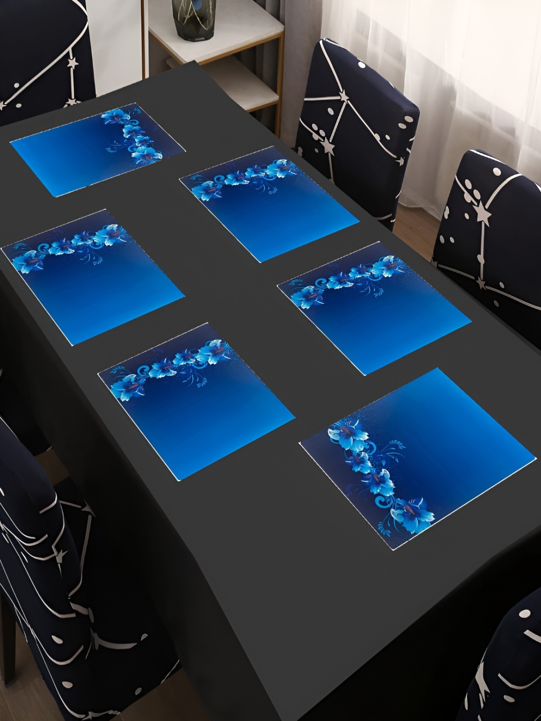 

REVEXO Blue 6 Pieces Printed Rectangular Table Placemats