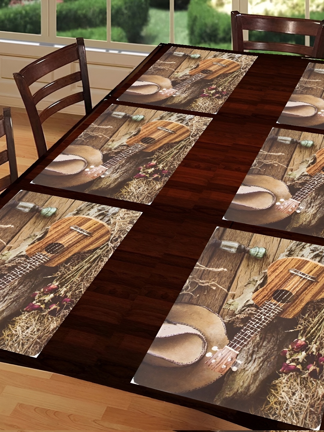 

REVEXO Beige & Brown 6 Pieces Printed Rectangular Table Placemats