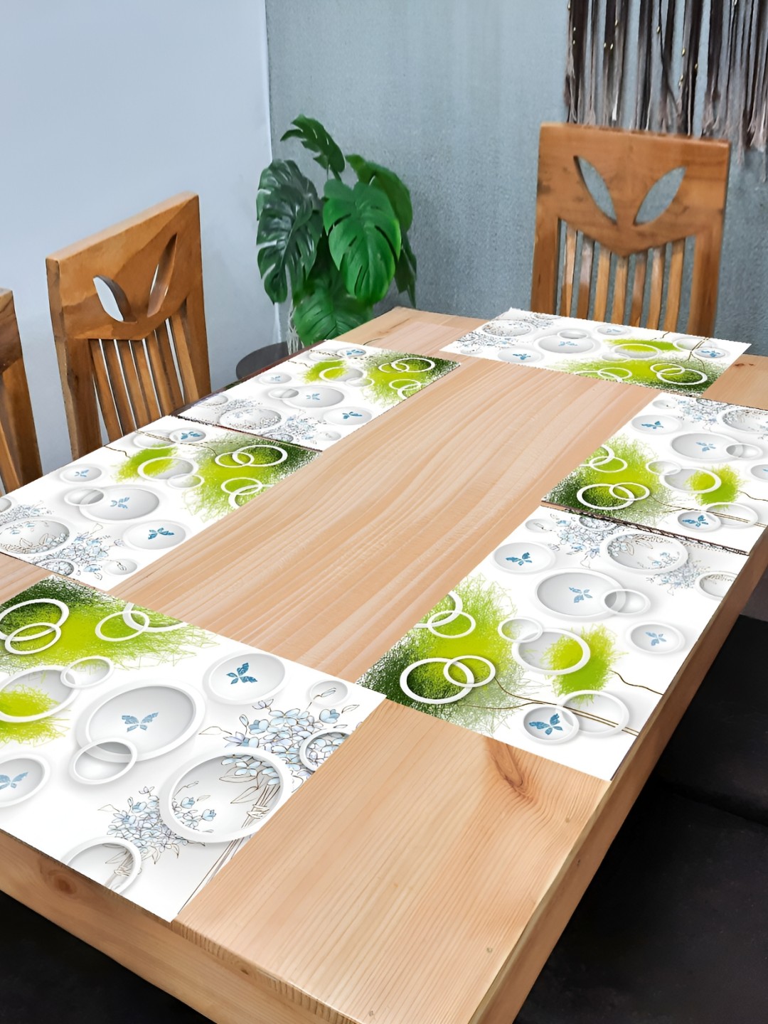 

REVEXO White & Green 6 Pieces Printed Anti-Slip Table Placemats