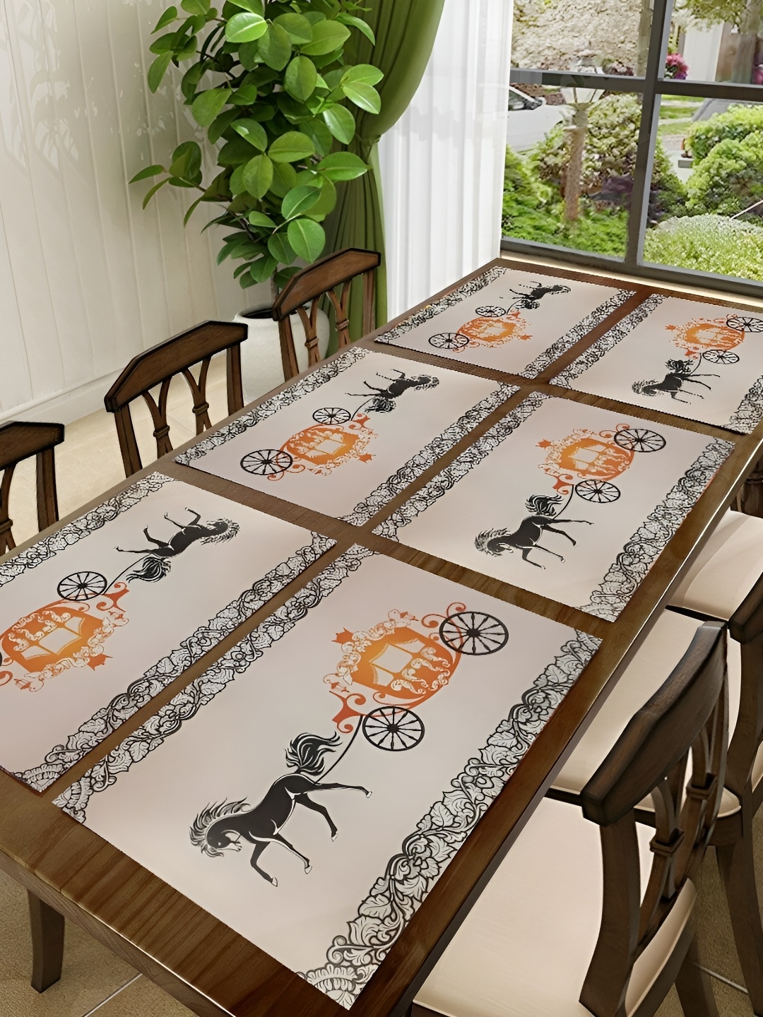 

REVEXO Off White & Blue 6 Pieces Printed Table Placemats