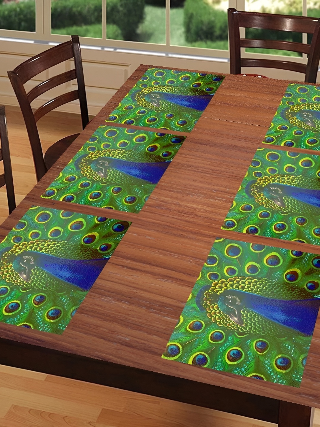 

REVEXO Blue & Green 6Pcs Ethnic Motifs Anti-Slip Rectangle Shaped Table Placemats