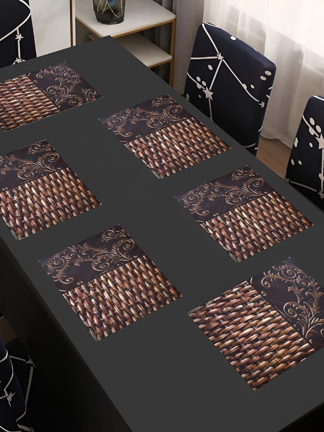 

REVEXO Brown 6 Pieces Printed Table Placemats