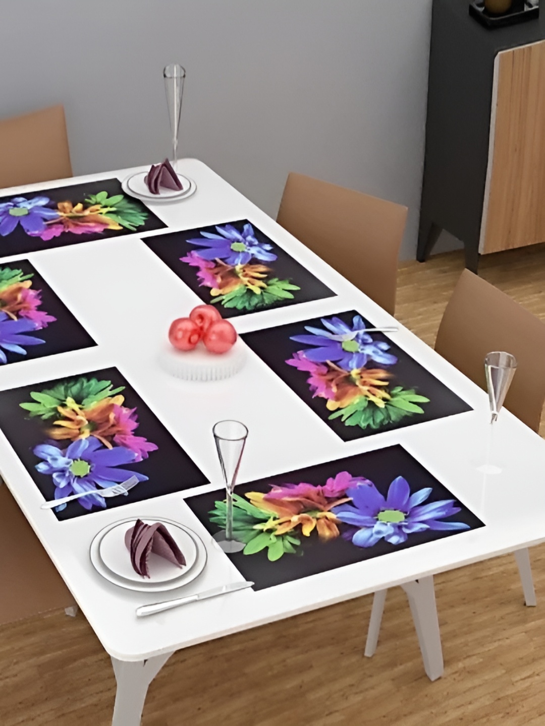 

REVEXO 6-Pcs Black & Blue Printed Anti-Slip Table Placemats