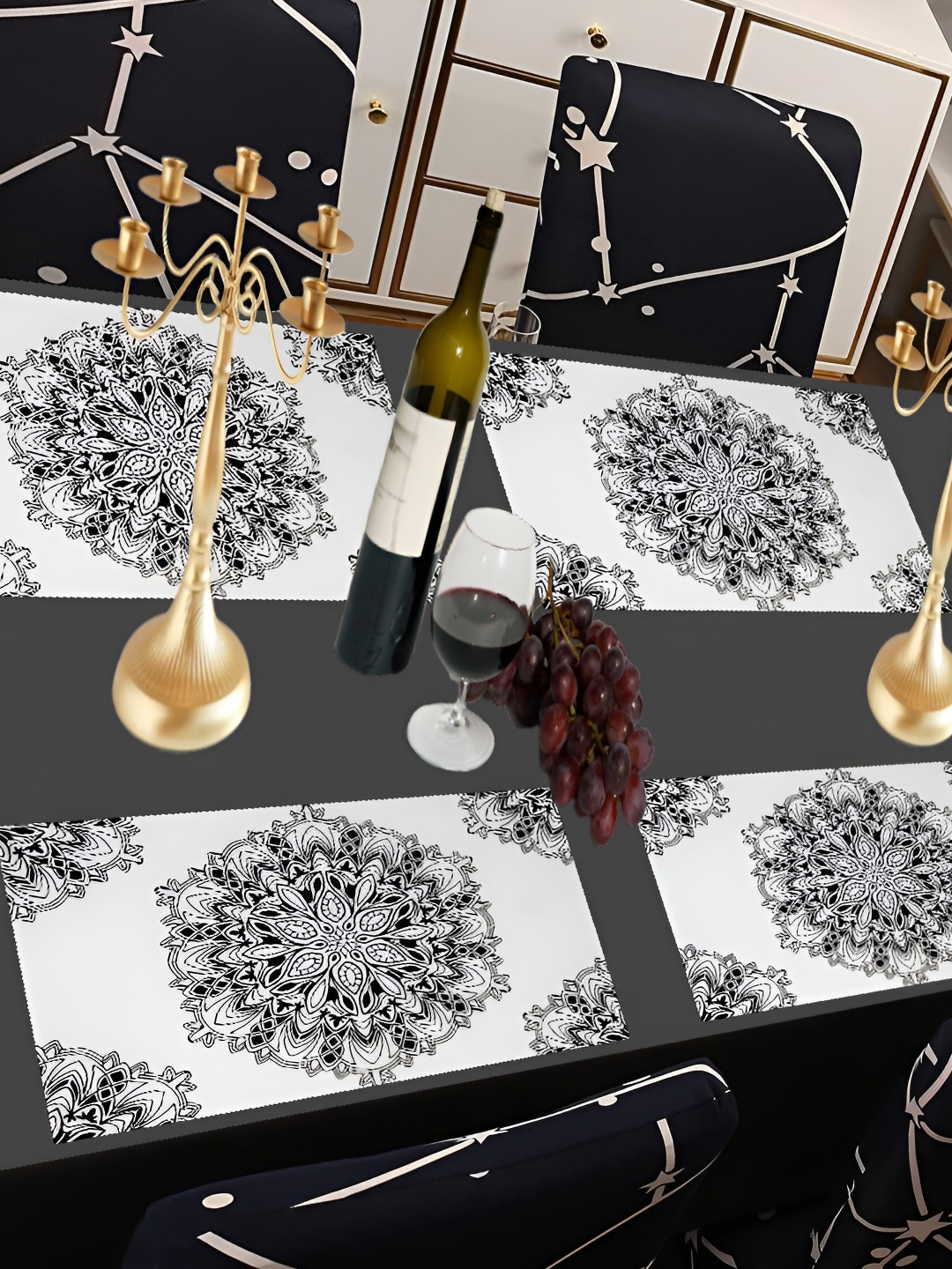 

REVEXO Black 6 Pieces Floral Printed Table Placemats