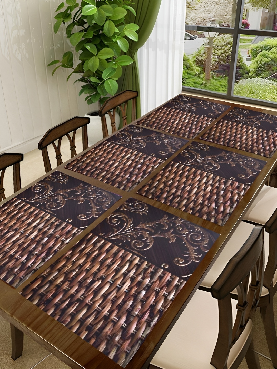 

REVEXO Black 6 Pieces Printed Rectangular Table Placemats