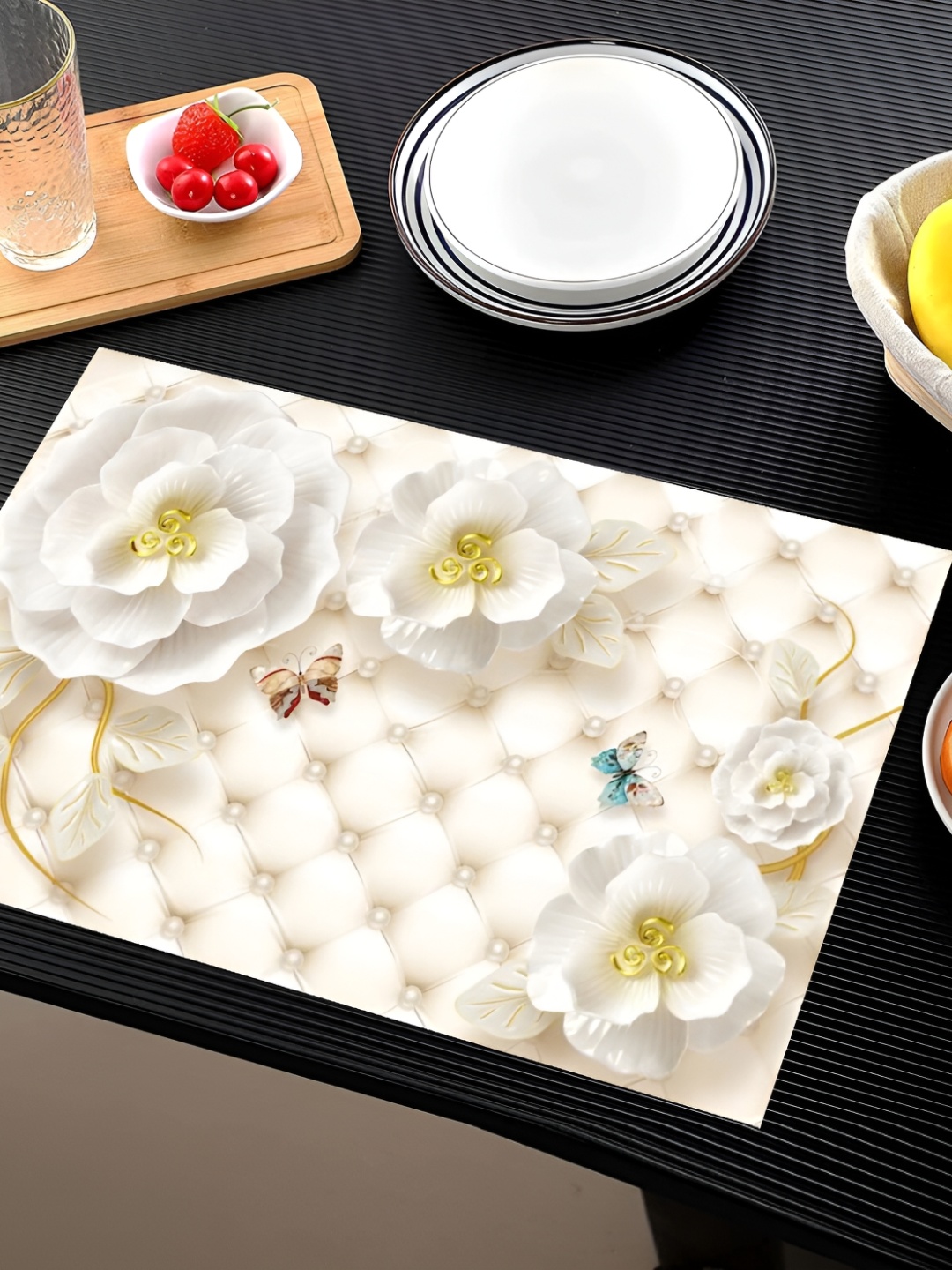 

REVEXO Peach-Colored 6 Pieces Floral Printed Table Placemats