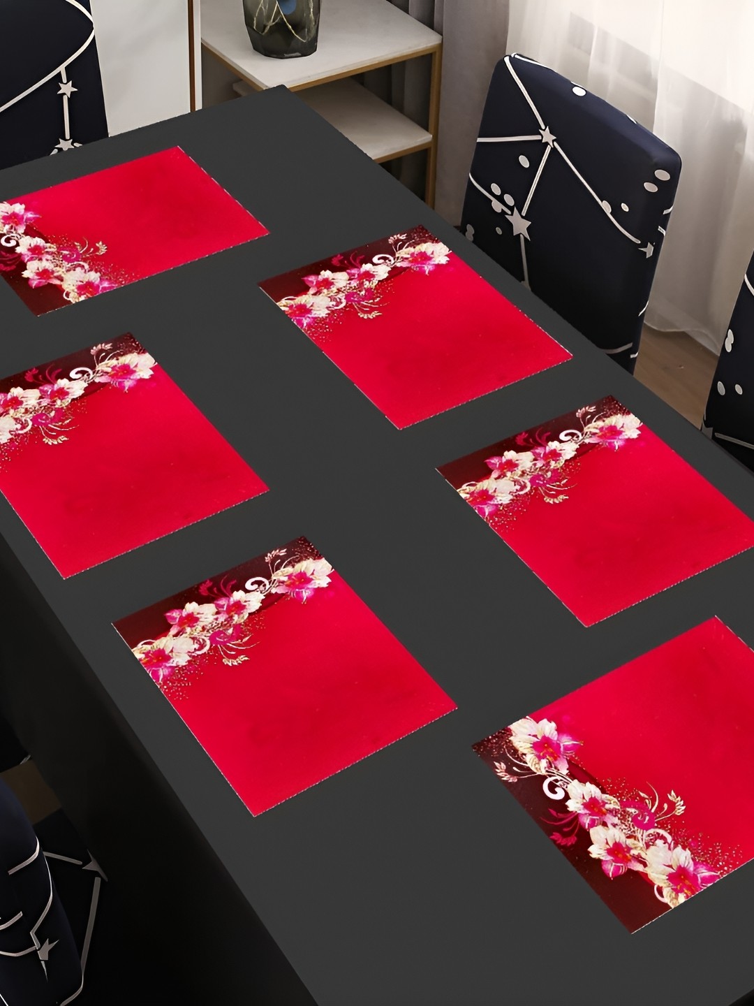 

REVEXO Red 6 Pieces Floral Printed Table Placemats