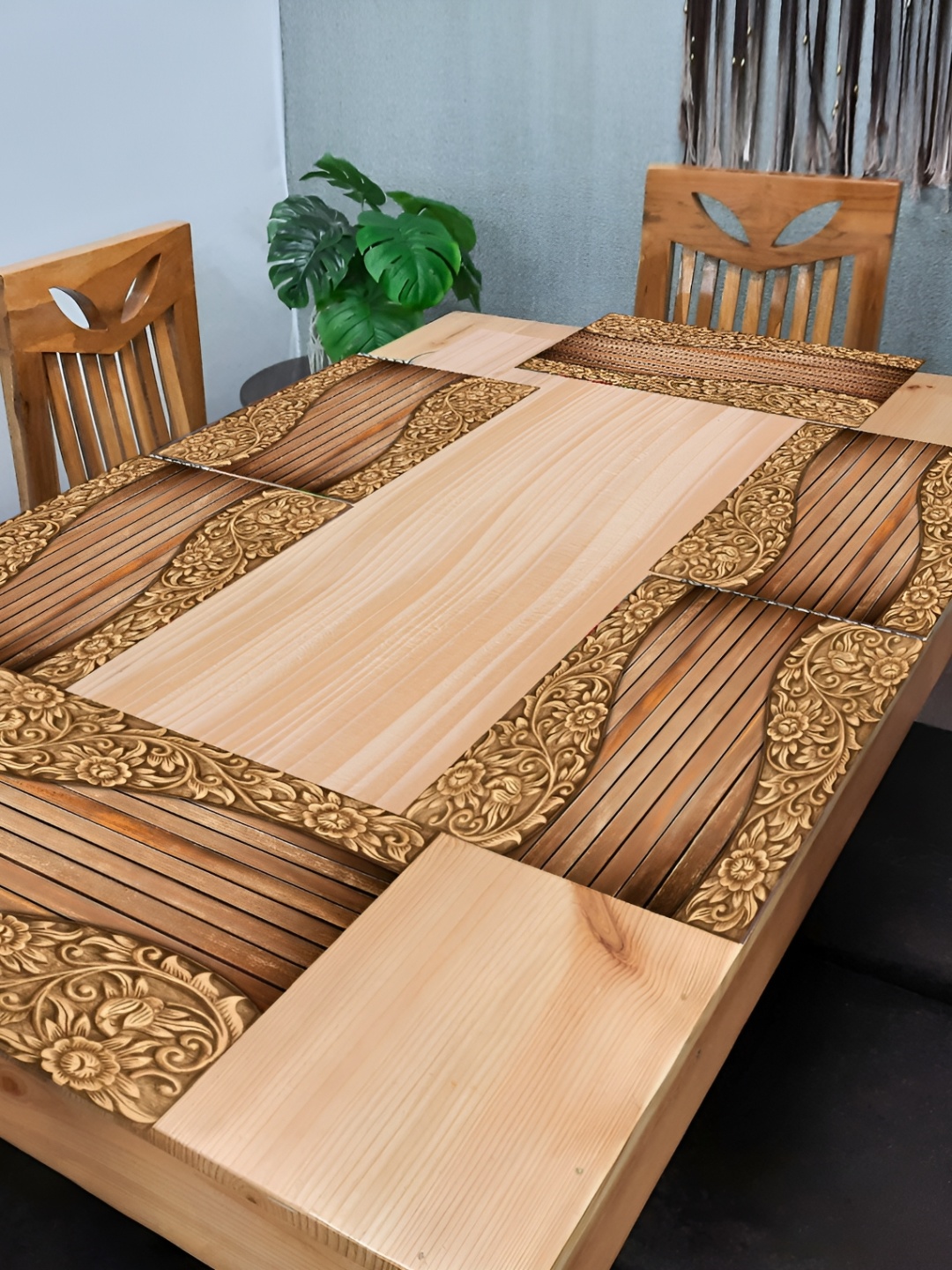 

REVEXO 6 Pieces Brown & Beige Printed Anti-Slip Table Placemats