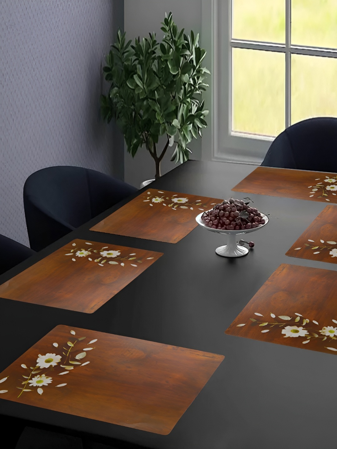 

REVEXO 6-Pcs Brown & Beige Printed Anti-Bacterial Rectangular Table Placemats