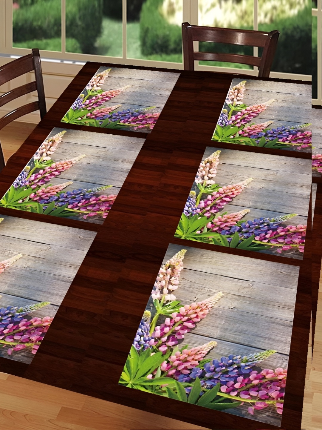 

REVEXO Green & Pink 6 Pieces Printed Anti-Slip Table Placemats