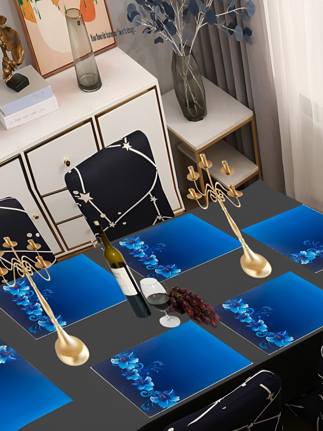 

REVEXO Blue 6 Pieces Printed Anti-Slip Table Placemats