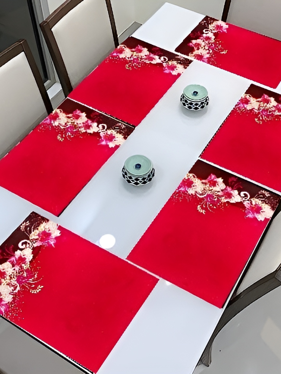 

REVEXO Red & Pink 6 Pieces Printed Rectangular Table Placemats