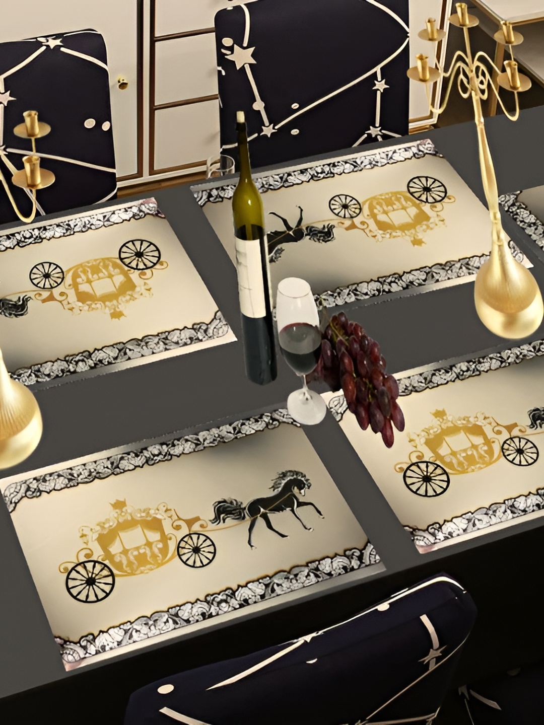 

REVEXO Black & Mustard 6 Pieces Printed Rectangular Table Placemats