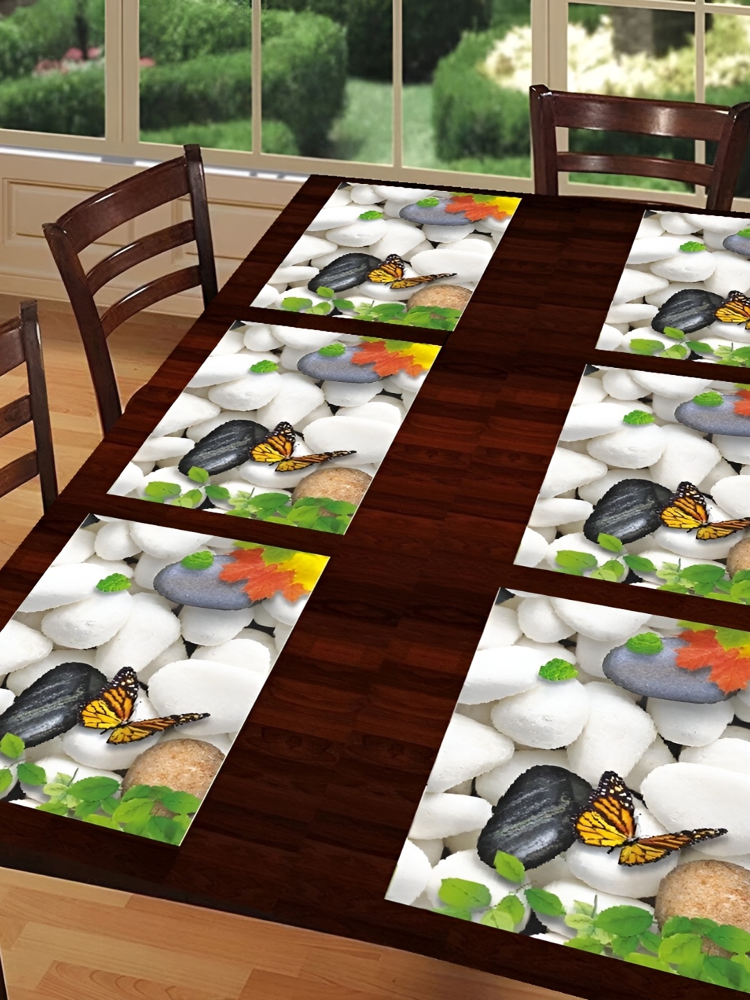 

REVEXO White & Brown 6 Pieces Printed Non-Slip Rectangular Table Placemats