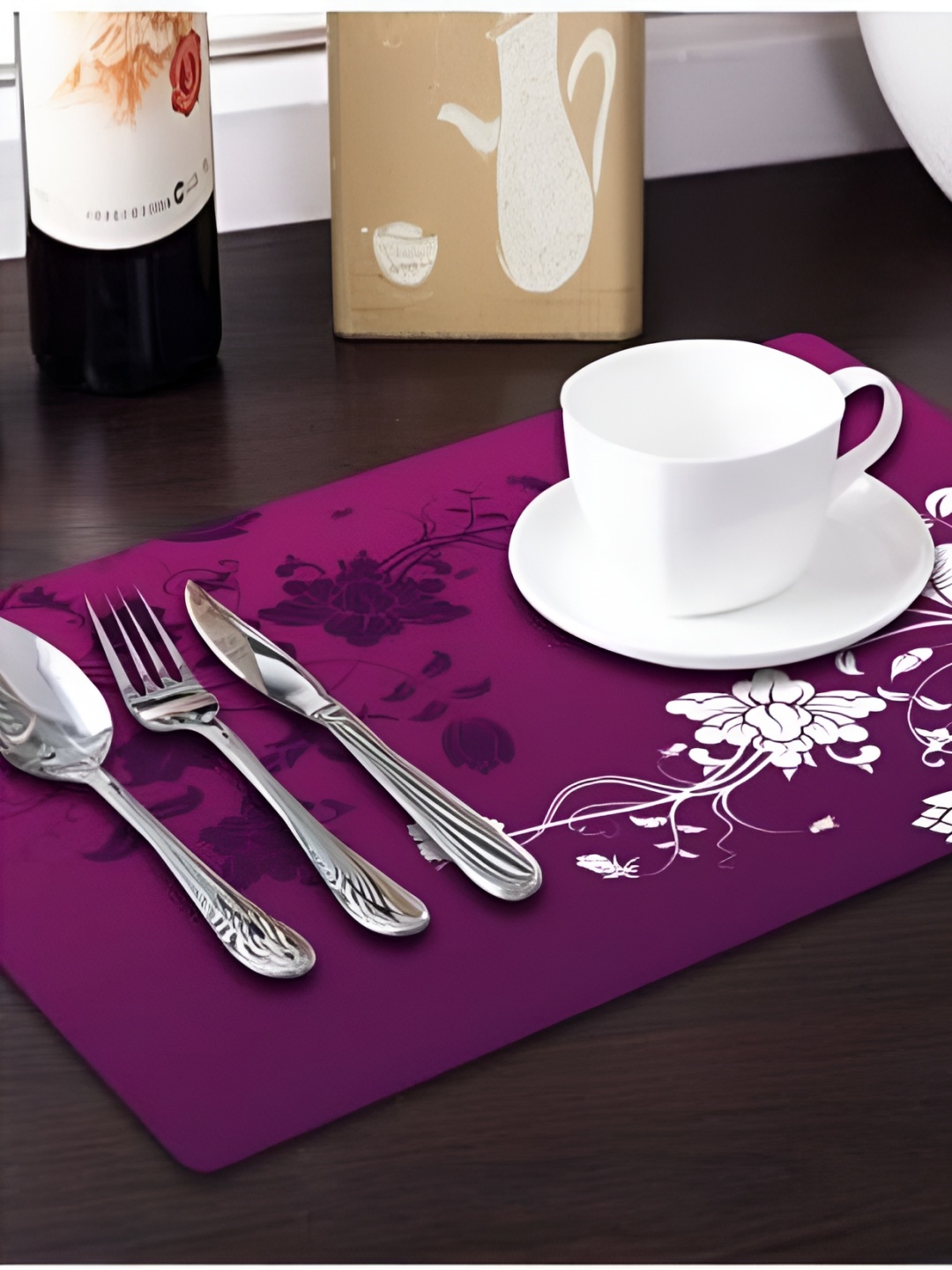 

REVEXO Purple 6 Pieces Printed Anti-Slip Table Placemats