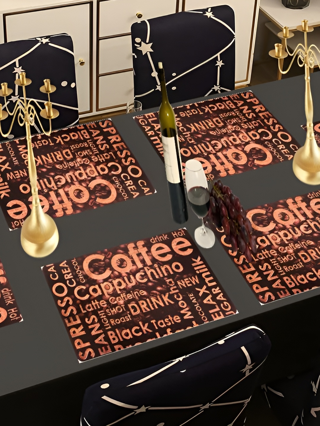 

REVEXO Coffee Brown 6 Pieces Printed Rectangular Table Placemats