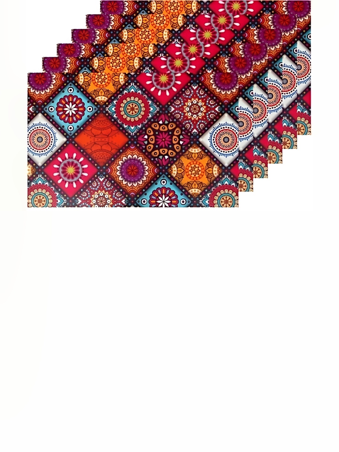 

REVEXO Pink & Orange 6 Pieces Printed Rectangular Table Placemats, Blue