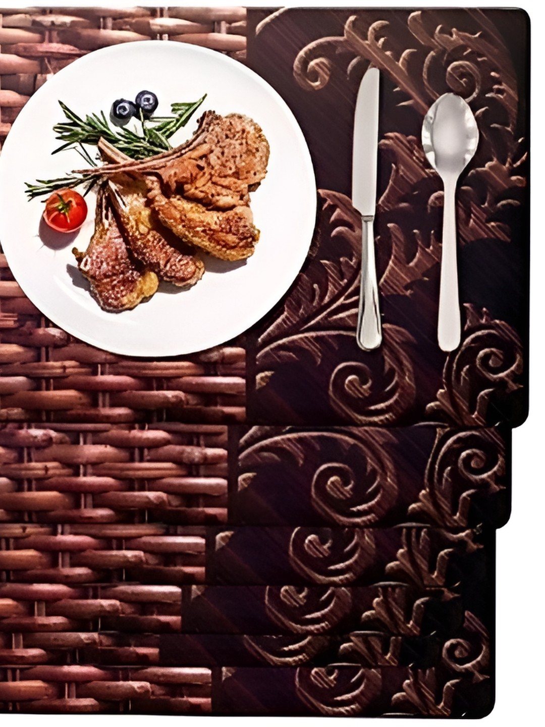 

REVEXO Brown & Beige 6 Pieces Printed Rectangular Table Placemats