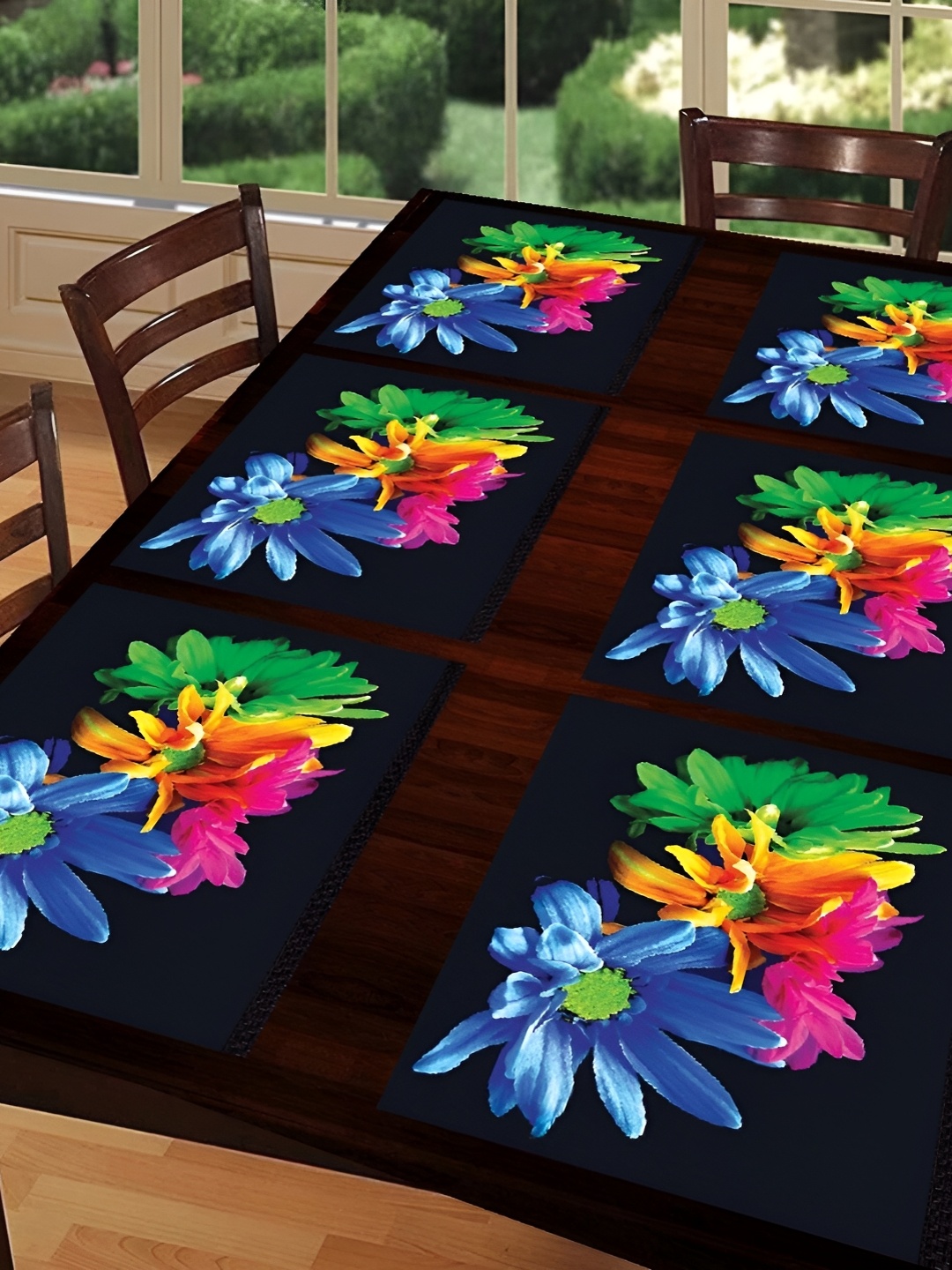 

REVEXO Black & Blue 6 Pieces Printed Anti-Slip Table Placemats