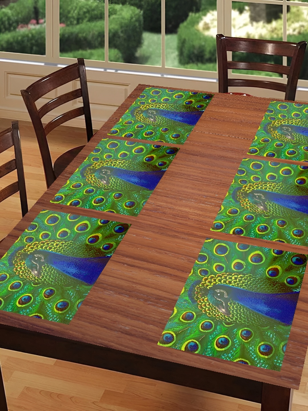 

REVEXO 6-Pcs Blue & Green Printed Anti-Slip Table Placemats