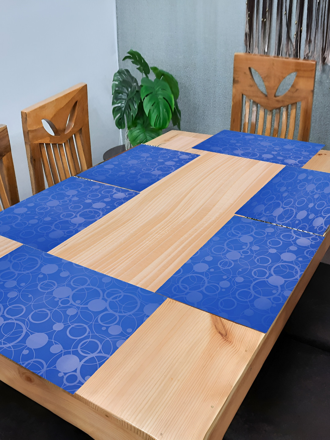 

REVEXO Blue 6 Pieces Printed Rectangle Waterproof Table Placemats
