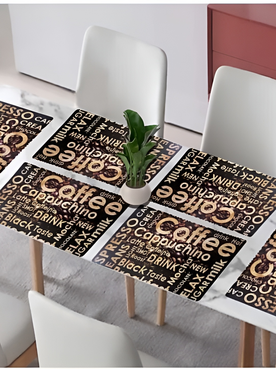 

REVEXO Coffee Brown 6 Pieces Typography Printed Rectangular Table Placemats