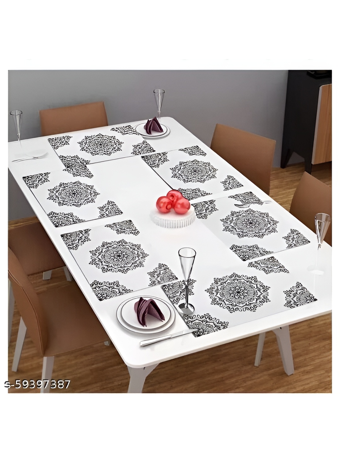 

REVEXO White & Black 6 Pieces Printed Rectangular Table Placemats