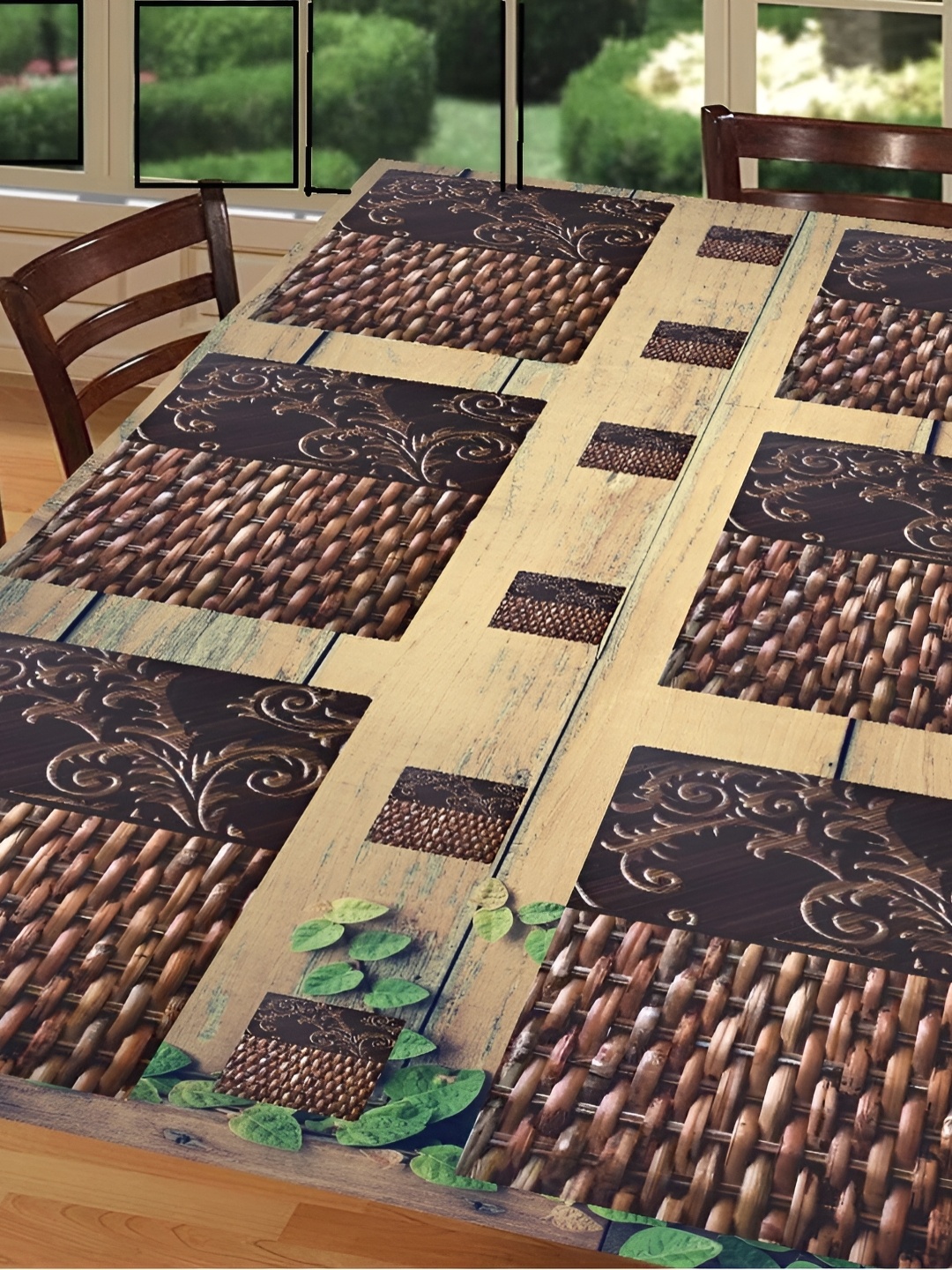 

REVEXO Beige & Brown 6 Pieces printed Rectangular Table Placemats