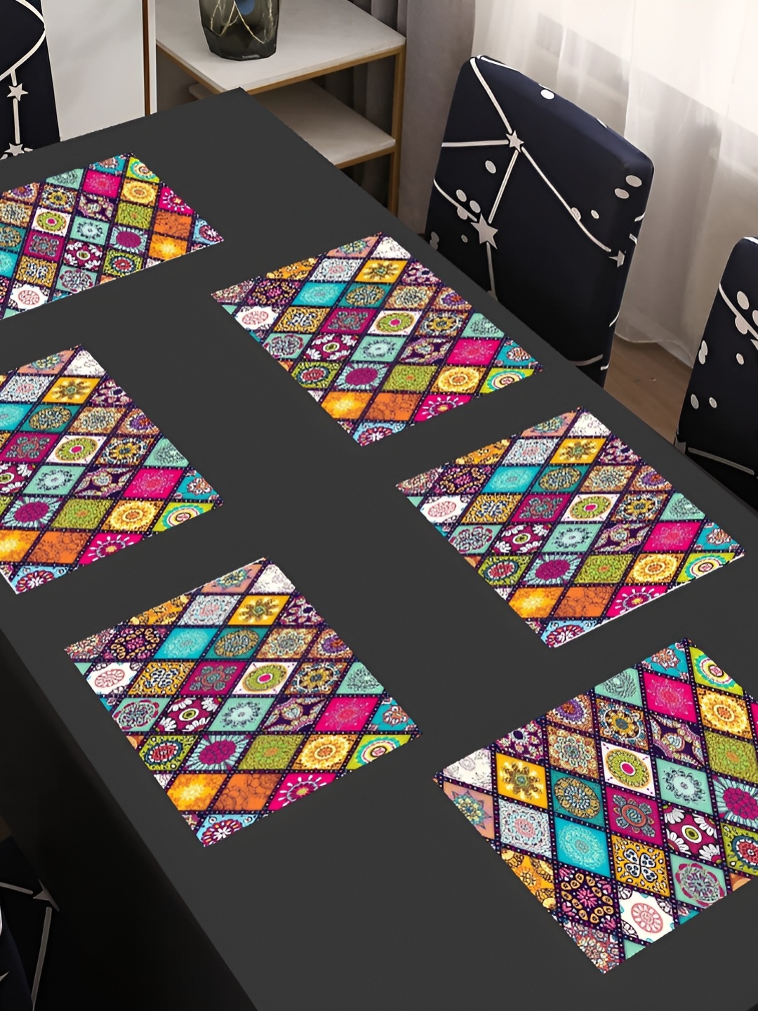 

REVEXO Blue & Pink 6 Pieces Printed Anti-Slip Table Placemats