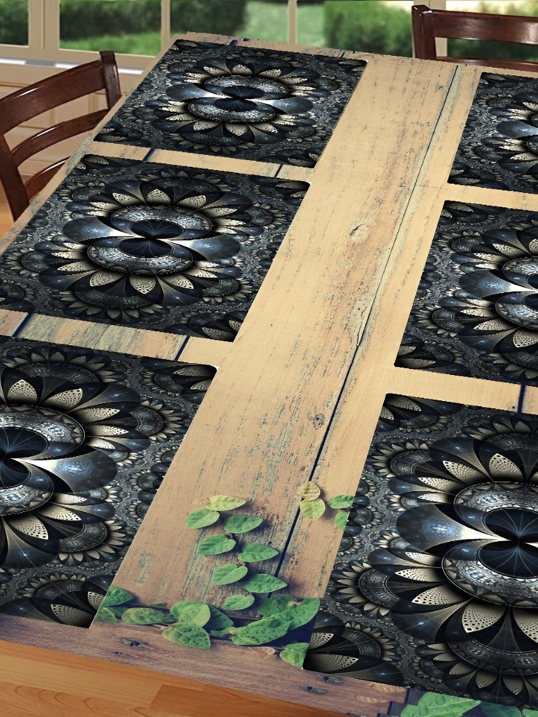 

REVEXO 6 Pieces Black & Blue Printed Anti-Slip Table Placemats
