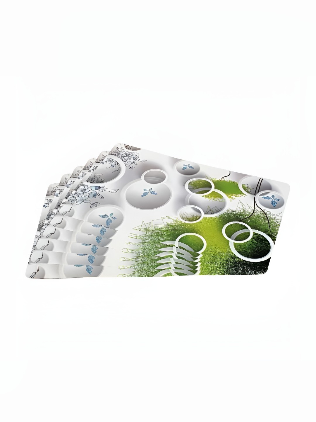 

REVEXO White & Green 6 Pieces Printed Rectangular Table Placemats