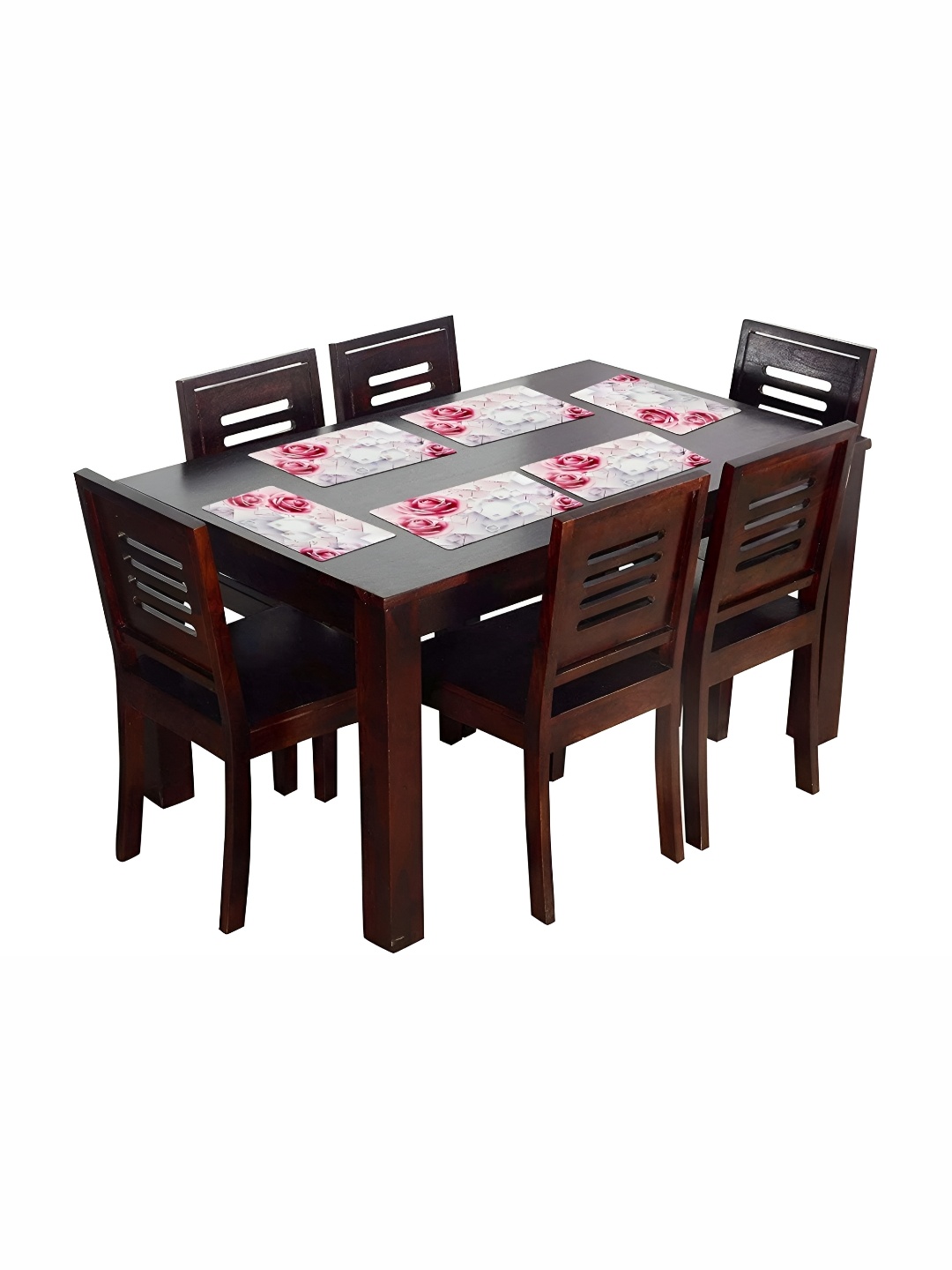 

REVEXO White & Pink 6 Pieces Floral Printed Water Proof Rectangular Table Placemats